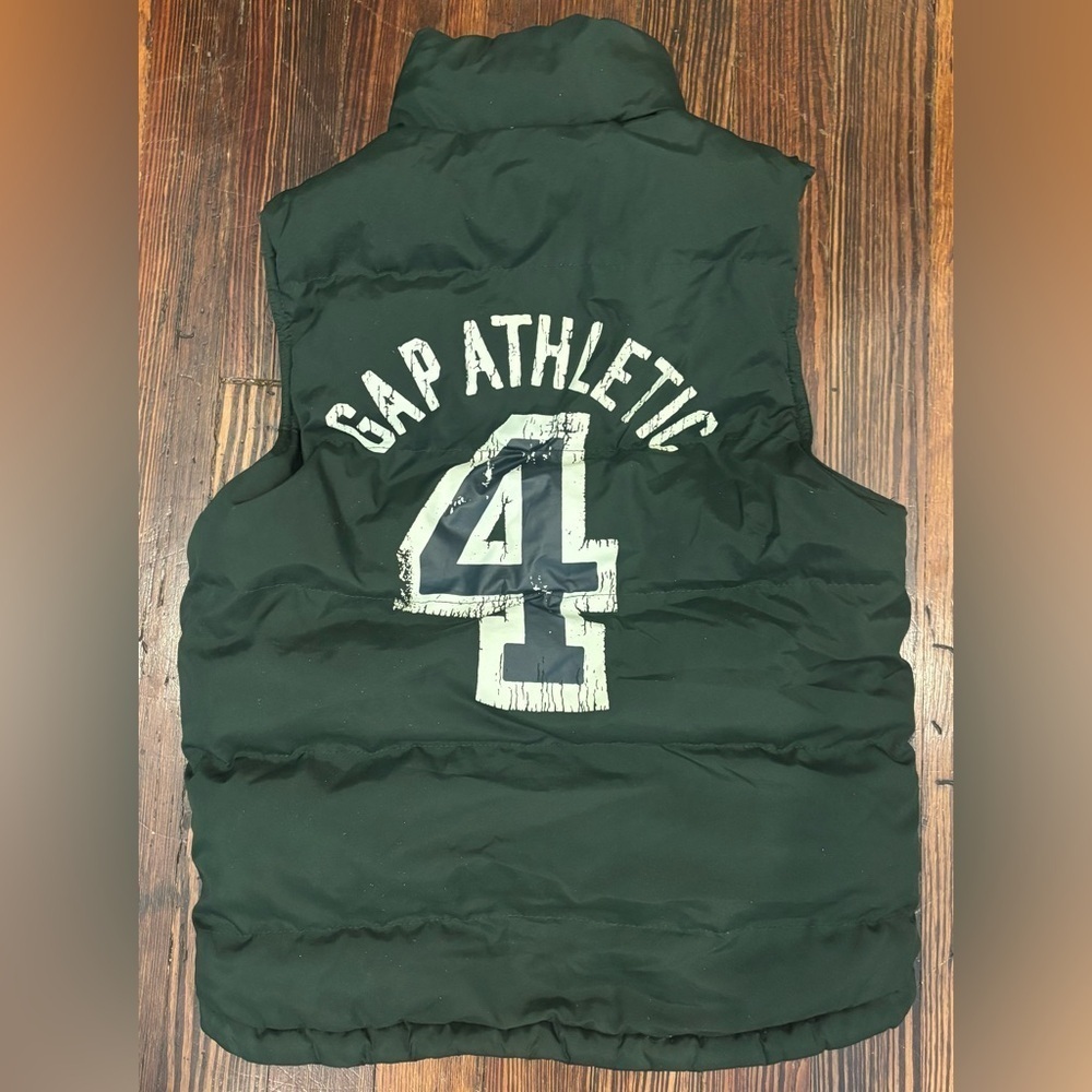 Gap Kids athletic Reversible Boys Puffer Vest Sz 8 Green Navy Front Pockets